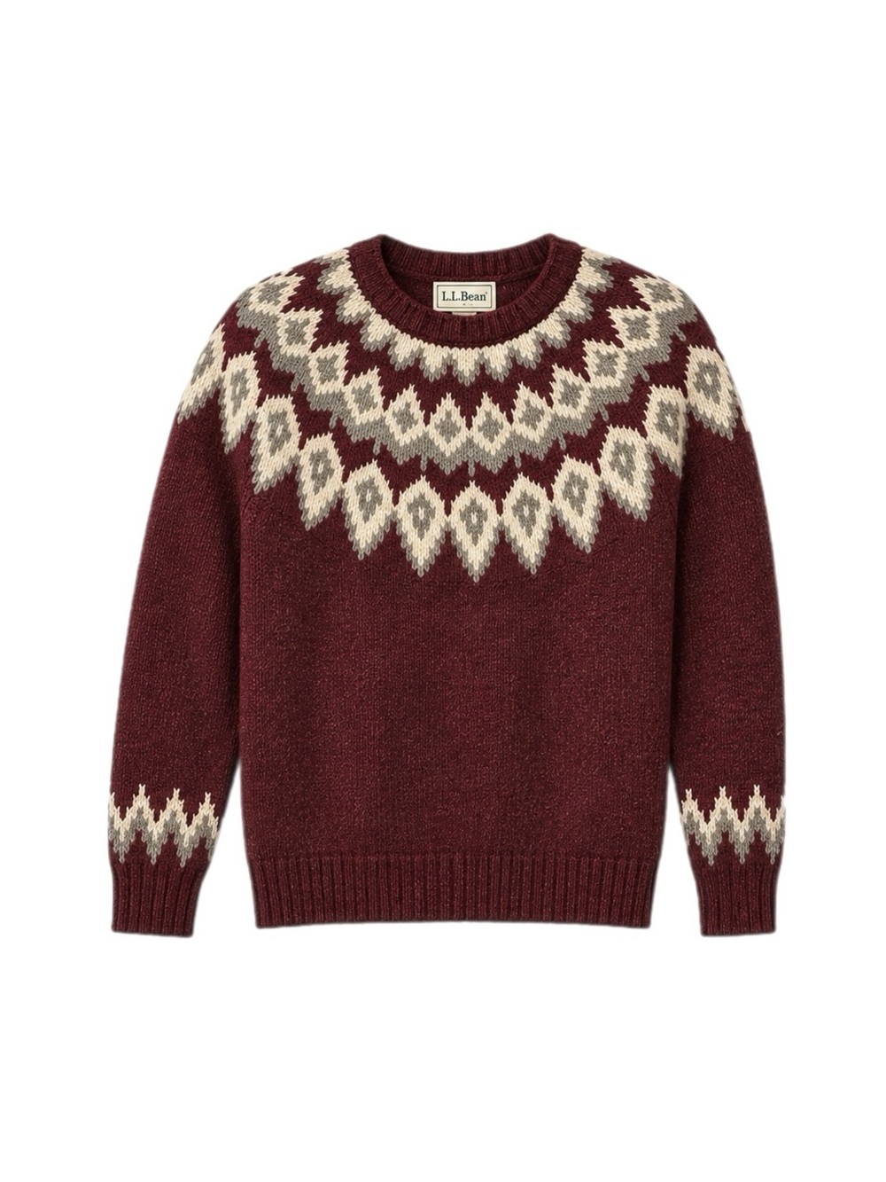 L.L. Bean Fair Isle Lambswool Knit Sweater Burgundy Gorpcore Cabin Core